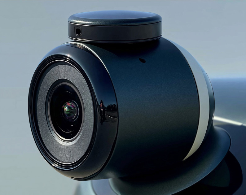 Close up of the lens on an autonomous vehicle.