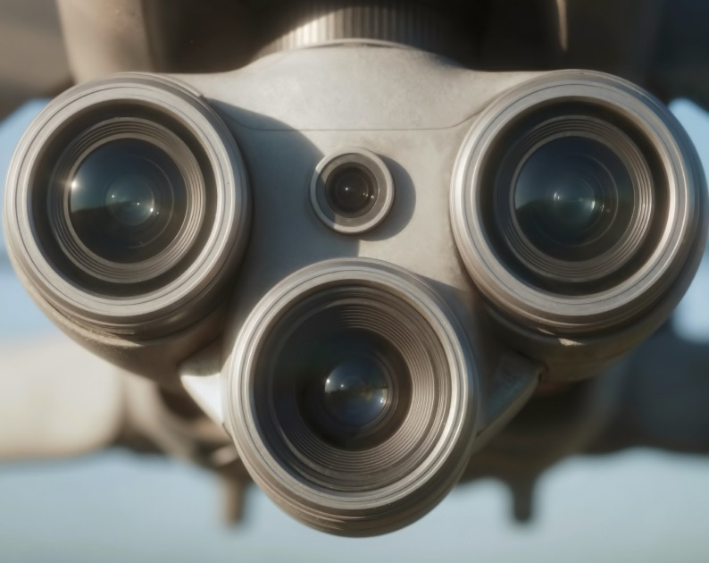 Close up of three lenses on a drone.